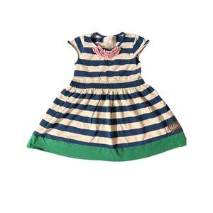 Matilda Jane Good Hart Crew Lap Dress Blue White Striped Pink Ruffle Green Sz 2